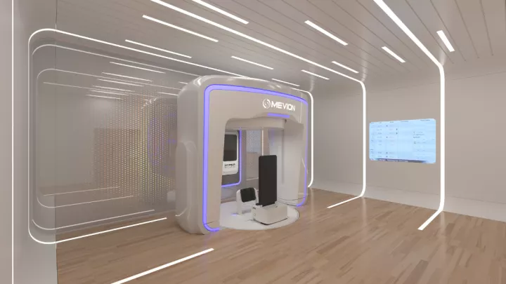 3d rendering of proton therapy machine